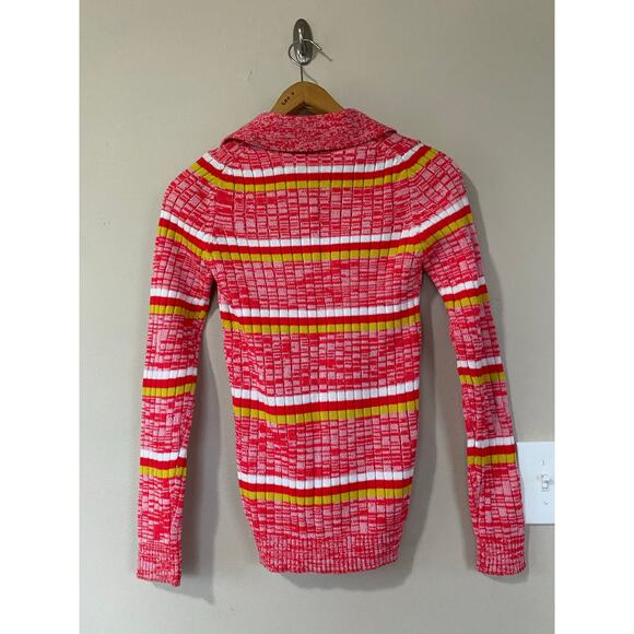 70s daggar collar colorful ribbed sweater 1/4 zip Oring M Fashion Knitwear brand - Picture 5 of 6